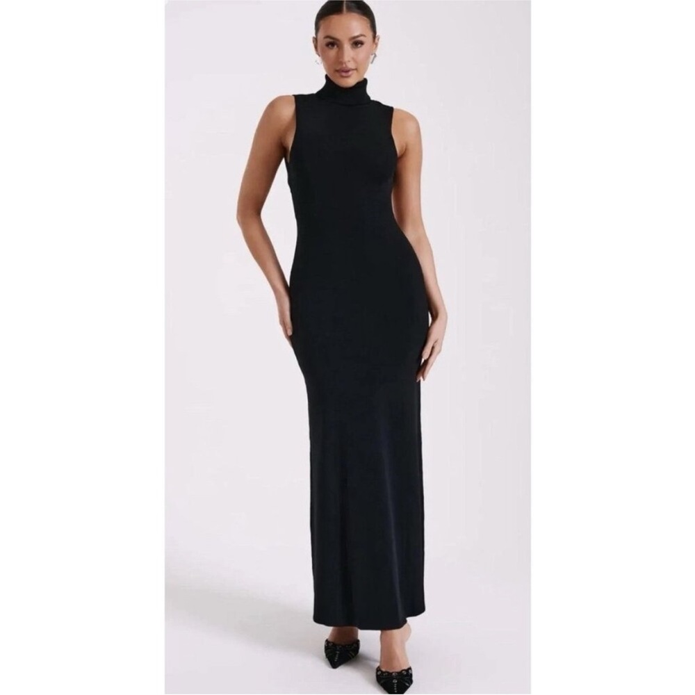 meshki louisa high neck knit maxi dress
